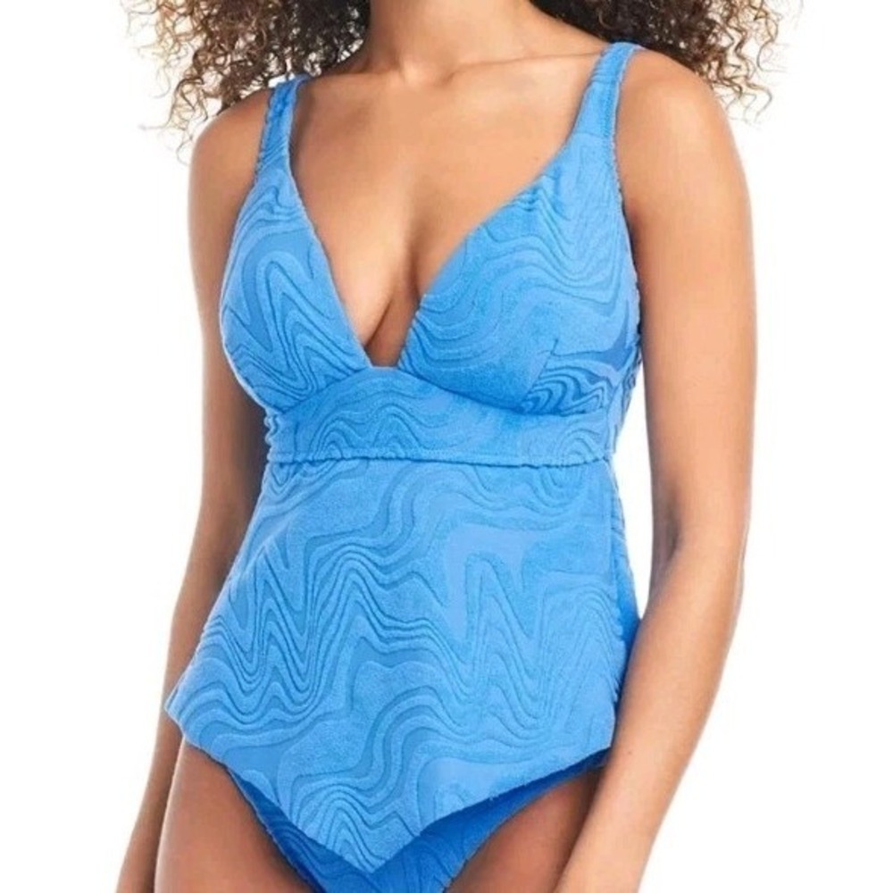 New Bar III‎ Womens Cobalt Blue Textured Wave Hankey Tankini Swim Top  Sz M